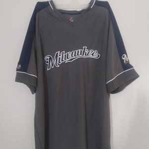 Men's Milwaukee Brewers Cool Base Majestic Charcoal/Navy Shirt XL
